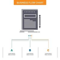 Business. document. file. paper. presentation Business Flow Chart Design with 3 Steps. Glyph Icon For Presentation Background Template Place for text. vector