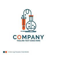 Testing. Chemistry. flask. lab. science Logo Design. Blue and Orange Brand Name Design. Place for Tagline. Business Logo template. vector