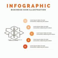 algoritmo. diseño. método. modelo. plantilla de infografía de proceso para sitio web y presentación. icono de línea gris con ilustración de vector de estilo infográfico naranja