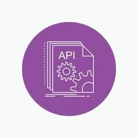 API. aplicación codificación. desarrollador. icono de línea blanca de software en el fondo del círculo. ilustración de icono de vector