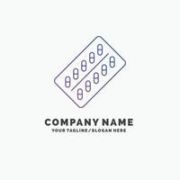 medicine. Pill. drugs. tablet. packet Purple Business Logo Template. Place for Tagline