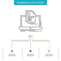 cuenta. computadora portátil. reporte. impresión. reanudar el diseño del diagrama de flujo empresarial con 3 pasos. icono de línea para el lugar de plantilla de fondo de presentación para texto vector