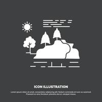 Cerro. paisaje. naturaleza. montaña. icono de lluvia símbolo de vector de glifo para ui y ux. sitio web o aplicación móvil