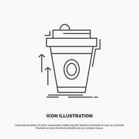 producto. promoción. café. taza. icono de marketing de marca. símbolo gris vectorial de línea para ui y ux. sitio web o aplicación móvil vector