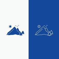 mountain. landscape. hill. nature. scene Line and Glyph web Button in Blue color Vertical Banner for UI and UX. website or mobile application vector