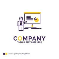 Company Name Logo Design For graph. meeting. presentation. report. seminar. Purple and yellow Brand Name Design with place for Tagline. Creative Logo template for Small and Large Business. vector