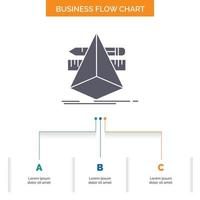 3d. design. designer. sketch. tools Business Flow Chart Design with 3 Steps. Glyph Icon For Presentation Background Template Place for text. vector