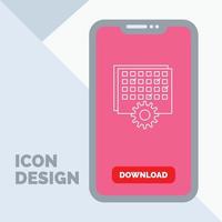 evento. administración. Procesando. calendario. icono de línea de tiempo en el móvil para la página de descarga vector