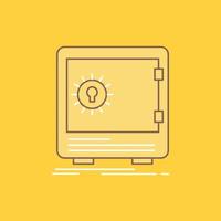 banco. depósito. seguro. la seguridad. icono lleno de línea plana de caja fuerte. hermoso botón de logotipo sobre fondo amarillo para ui y ux. sitio web o aplicación móvil vector