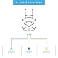 moustache. Hipster. movember. santa Clause. Hat Business Flow Chart Design with 3 Steps. Line Icon For Presentation Background Template Place for text