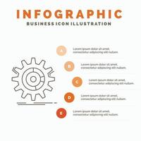 ajuste. datos. administración. proceso. plantilla de infografía de progreso para sitio web y presentación. icono de línea gris con ilustración de vector de estilo infográfico naranja