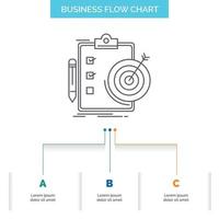 metas. reporte. analítica. objetivo. diseño de diagrama de flujo empresarial de logro con 3 pasos. icono de línea para el lugar de plantilla de fondo de presentación para texto vector