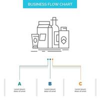 embalaje. marca. marketing. producto. diseño de diagrama de flujo de negocio de botella con 3 pasos. icono de línea para el lugar de plantilla de fondo de presentación para texto vector