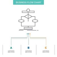 Algorithm. chart. data. diagram. flow Business Flow Chart Design with 3 Steps. Line Icon For Presentation Background Template Place for text vector