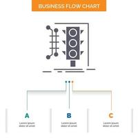 City. management. monitoring. smart. traffic Business Flow Chart Design with 3 Steps. Glyph Icon For Presentation Background Template Place for text. vector