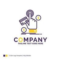 Company Name Logo Design For ppc. Click. pay. payment. web. Purple and yellow Brand Name Design with place for Tagline. Creative Logo template for Small and Large Business. vector