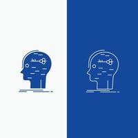 brain. hack. hacking. key. mind Line and Glyph web Button in Blue color Vertical Banner for UI and UX. website or mobile application vector