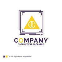 diseño del logotipo del nombre de la empresa por error. solicitud. denegado. servidor. alerta. diseño de marca púrpura y amarillo con lugar para eslogan. plantilla de logotipo creativo para pequeñas y grandes empresas. vector