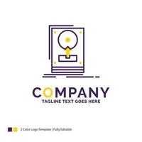 Company Name Logo Design For install. drive. hdd. save. upload. Purple and yellow Brand Name Design with place for Tagline. Creative Logo template for Small and Large Business. vector