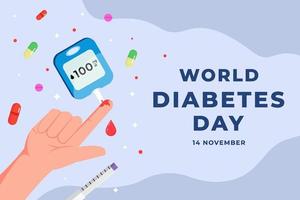 vector flat design world diabetes day background illustration with hand and medicine