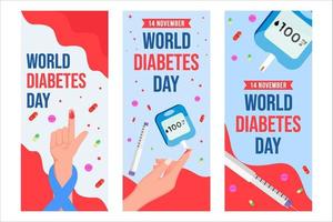 conjunto de banner vertical plano del día mundial de la diabetes vector