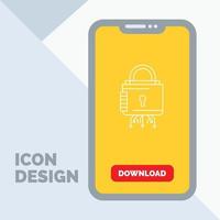 seguridad. cibernético cerrar. proteccion. icono de línea segura en el móvil para la página de descarga vector