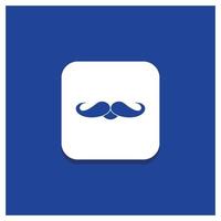 Blue Round Button for moustache. Hipster. movember. male. men Glyph icon vector