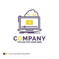 diseño del logotipo del nombre de la empresa para la nube. juego. en línea. transmisión. video. diseño de marca púrpura y amarillo con lugar para eslogan. plantilla de logotipo creativo para pequeñas y grandes empresas. vector