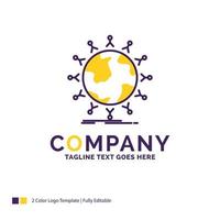 Company Name Logo Design For global. student. network. globe. kids. Purple and yellow Brand Name Design with place for Tagline. Creative Logo template for Small and Large Business. vector