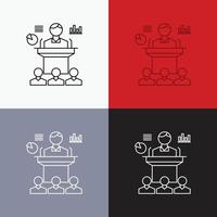 Business. conference. convention. presentation. seminar Icon Over Various Background. Line style design. designed for web and app. Eps 10 vector illustration