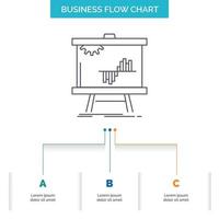 negocio. cuadro. datos. grafico. diseño de diagrama de flujo de negocio de estadísticas con 3 pasos. icono de línea para el lugar de plantilla de fondo de presentación para texto vector