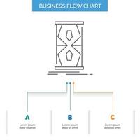 Access. clock. early. sand clock. time Business Flow Chart Design with 3 Steps. Line Icon For Presentation Background Template Place for text vector