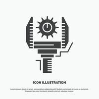 automatización. industria. máquina. producción. icono de robótica. símbolo gris vectorial de glifo para ui y ux. sitio web o aplicación móvil vector