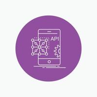 Api. Application. coding. Development. Mobile White Line Icon in Circle background. vector icon illustration