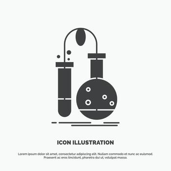pruebas. química. matraz. laboratorio. icono de la ciencia. símbolo gris vectorial de glifo para ui y ux. sitio web o aplicación móvil vector