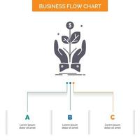 business. company. growth. plant. rise Business Flow Chart Design with 3 Steps. Glyph Icon For Presentation Background Template Place for text. vector