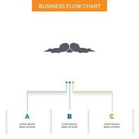moustache. Hipster. movember. male. men Business Flow Chart Design with 3 Steps. Glyph Icon For Presentation Background Template Place for text. vector
