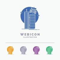 edificio. ciudad inteligente. tecnología. satélite. plantilla de icono web de glifo de color de corporación 5 aislada en blanco. ilustración vectorial vector