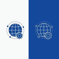 connected. online. world. globe. multiplayer Line and Glyph web Button in Blue color Vertical Banner for UI and UX. website or mobile application vector