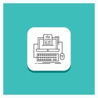 Round Button for Code. coding. computer. monoblock. screen Line icon Turquoise Background vector