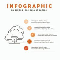 nube. conexión. energía. la red. plantilla de infografías de potencia para sitio web y presentación. icono de línea gris con ilustración de vector de estilo infográfico naranja