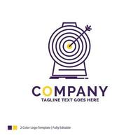 Company Name Logo Design For Aim. focus. goal. target. targeting. Purple and yellow Brand Name Design with place for Tagline. Creative Logo template for Small and Large Business. vector