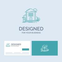 Home. house. Apartment. building. office Business Logo Line Icon Symbol for your business. Turquoise Business Cards with Brand logo template vector