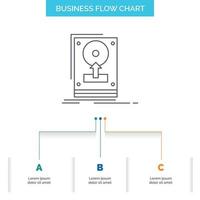 install. drive. hdd. save. upload Business Flow Chart Design with 3 Steps. Line Icon For Presentation Background Template Place for text vector