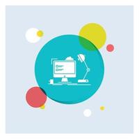workplace. workstation. office. lamp. computer White Glyph Icon colorful Circle Background vector