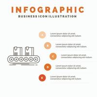 cinturón. caja. transportador. fábrica. plantilla de infografía de línea para sitio web y presentación. icono de línea gris con ilustración de vector de estilo infográfico naranja