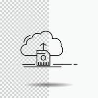 nube. subir. ahorrar. datos. icono de línea informática sobre fondo transparente. ilustración de vector de icono negro