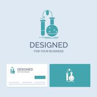 Testing. Chemistry. flask. lab. science Business Logo Glyph Icon Symbol for your business. Turquoise Business Cards with Brand logo template. vector