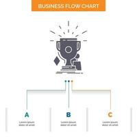 awards. game. sport. trophies. winner Business Flow Chart Design with 3 Steps. Glyph Icon For Presentation Background Template Place for text. vector