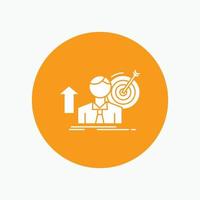 success. user. target. achieve. Growth White Glyph Icon in Circle. Vector Button illustration